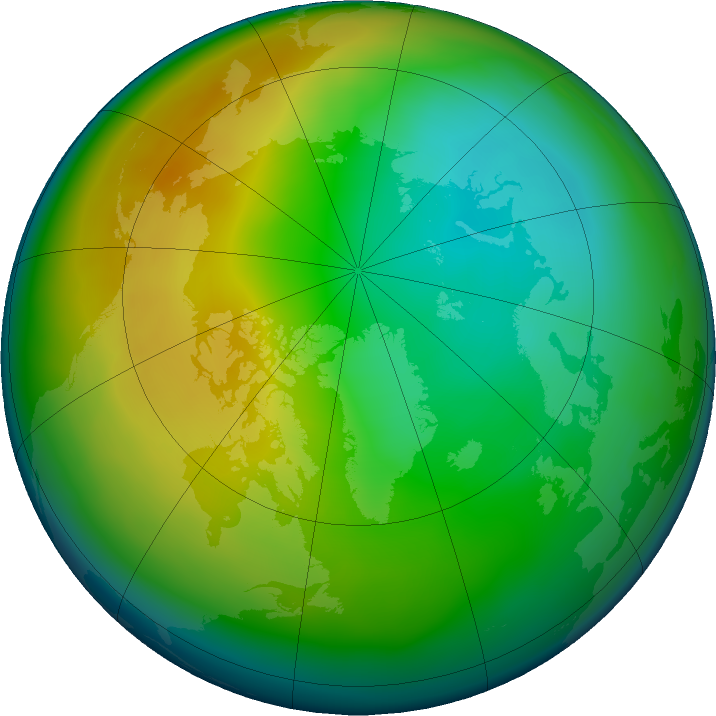 Arctic ozone map for December 2019